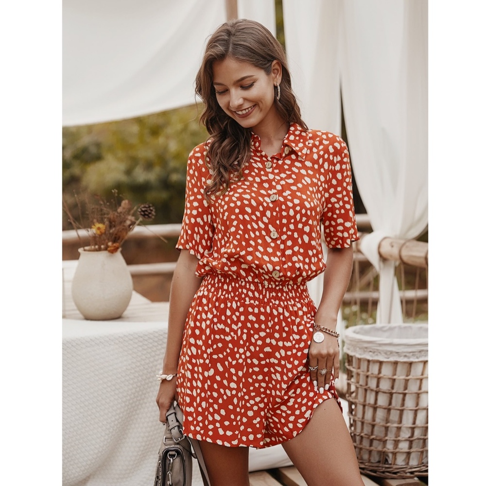 Spotted Print Button Front Boho Romper - Picture 4 of 9